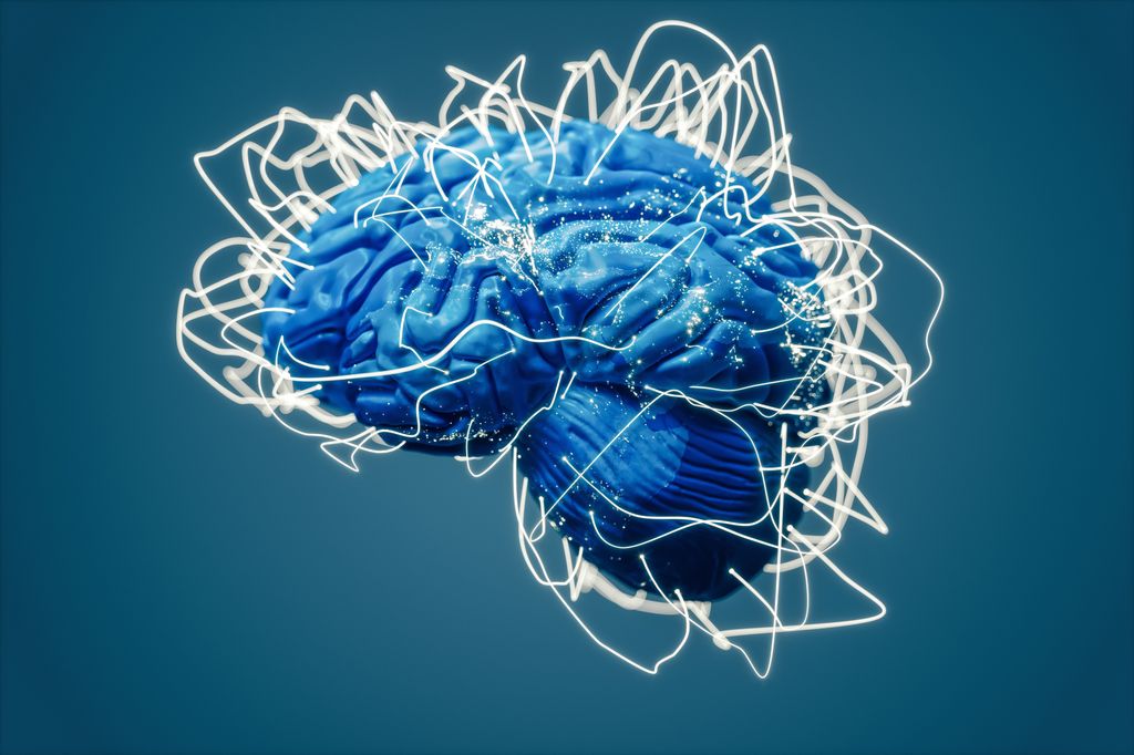 illustration of a brain with mapping over the top