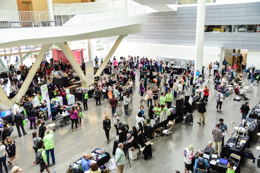 Overhead shot showing a crowd of people at an event