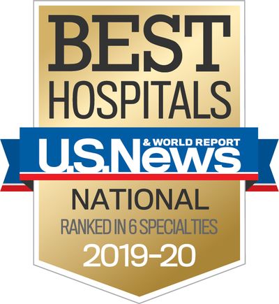 badge that reads best hospitals, u.s. news & world report, ranking in 6 specialties