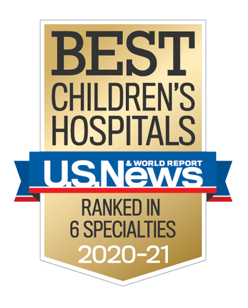 U.S. News & World Report gold badge with a blue banner across the center
