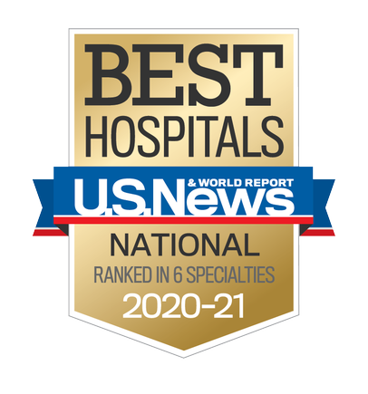 U.S. News & World Report gold badge with a blue banner across the center