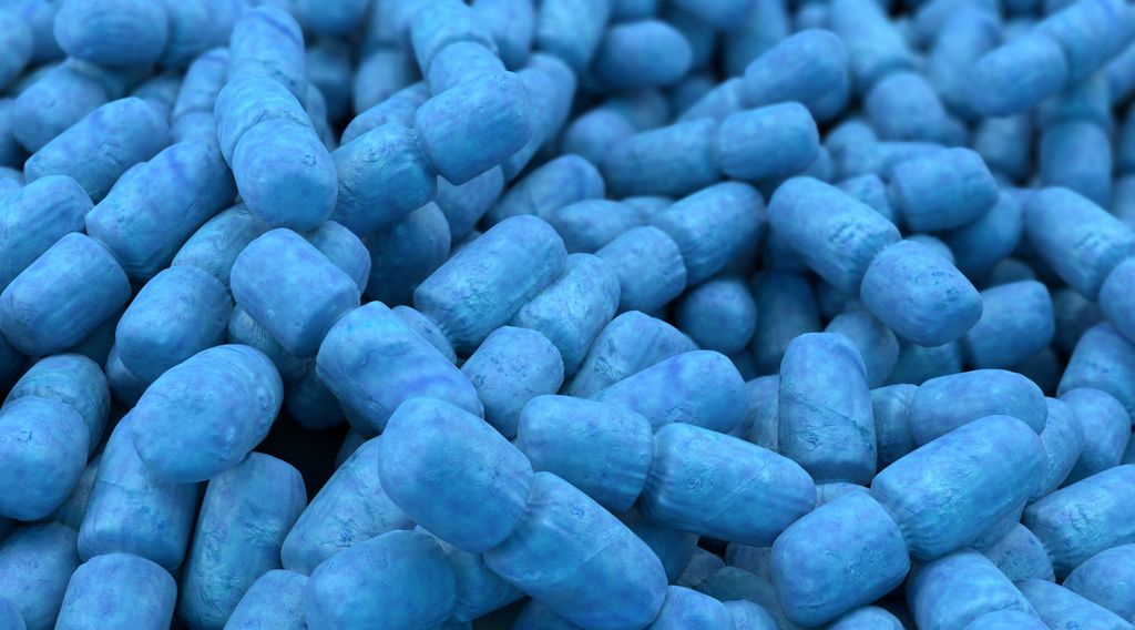 digital illustration of gut microbiome in blues