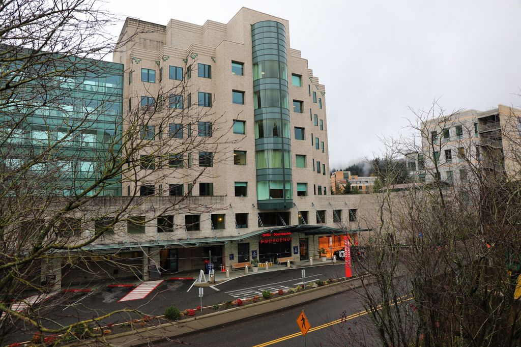 OHSU COVID-19 forecast Dec. 31 2021. The exterior of OHSU's emergency department building.