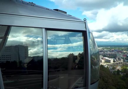 Tram going down hill from OHSU