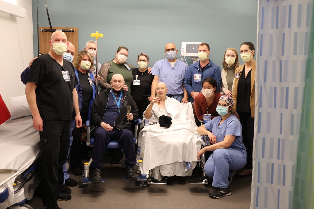 Patient Jean Henderson undergoes high-frequency ultrasound brain surgery led by OHSU neurosurgeon Ahmed Raslan and his team on Wednesday, March 30, 2022. Jean Henderson is the first patient to undergo this treatment in Oregon. She has had a tremor for four years, which limited her abilities to care for herself, and this surgery corrected that tremor in her right hand/arm in just a few hours with no incision. (OHSU/Christine Torres Hicks)