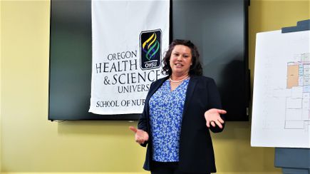 Crystal Richard speaks at open house