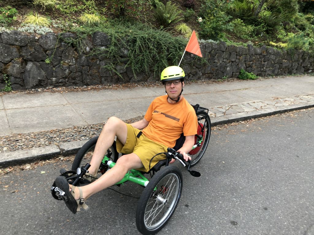 Michael Steen riding his recumbent bike.