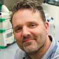 Daniel Streblow Ph.D., has short brown hair, and wearing a gray shirt, smiling in his lab.