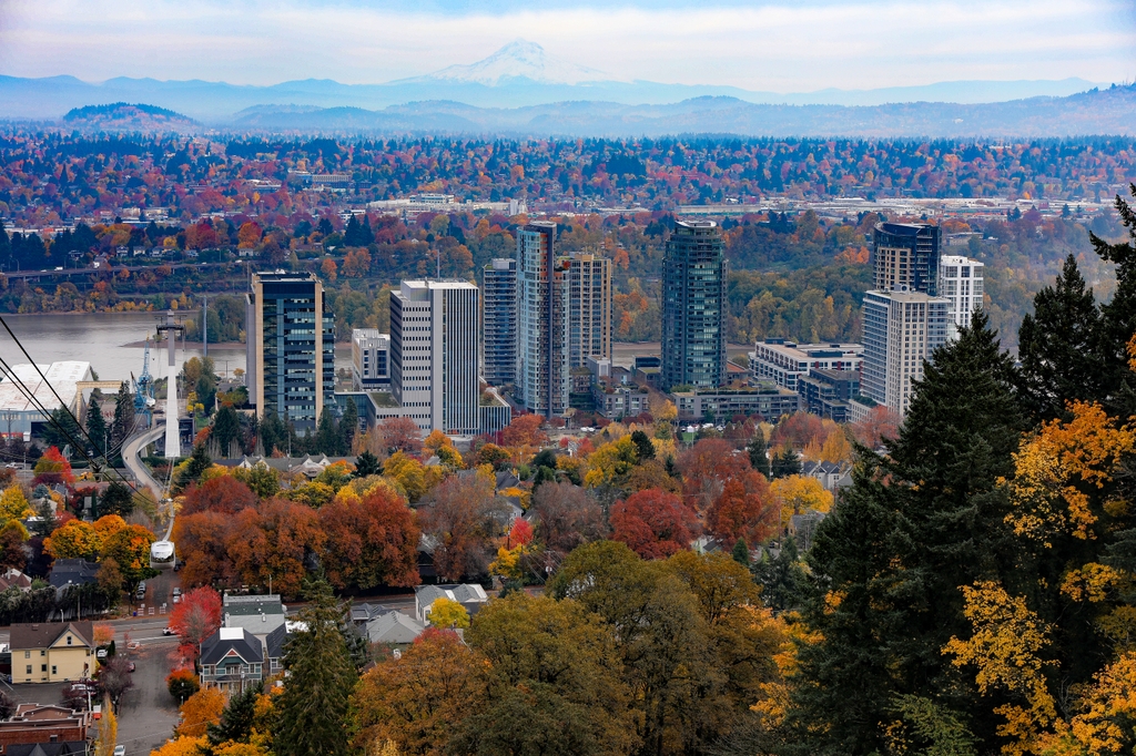 Portland Aerial Tram view over Portland in Autumn