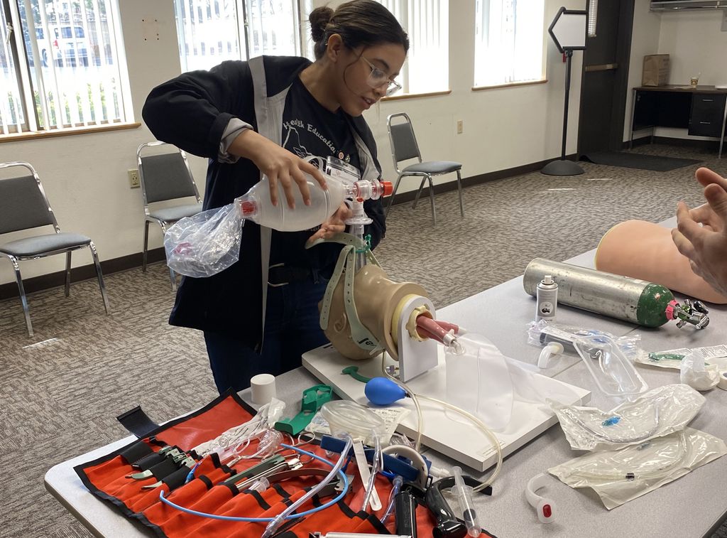 High school students get hands-on practice in health care skills at a March MedQuest camp in The Dalles. More than 30 years ago, MedQuest camps were established to get young people interested in health care careers in the face of a labor shortage. Today, they serve the same purpose, allowing rural Oregon high school students the chance to shadow health care professionals and to try their hand at a range of skills. (Contributed)
