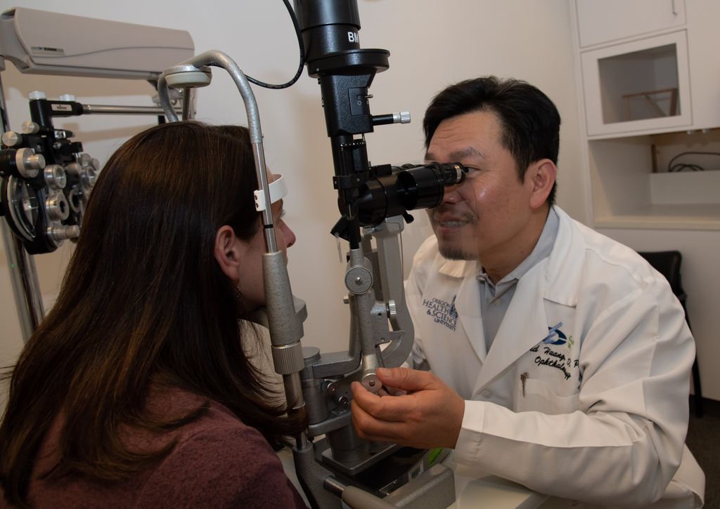 David Huang, M.D., Ph.D., provides an eye exam