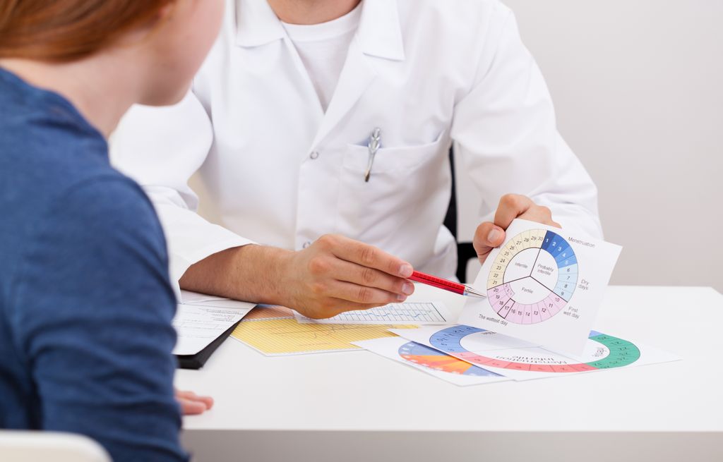 Gynecologist explains the menstrual cycle to a patient