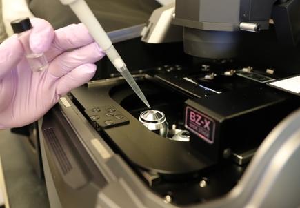 Researcher prepares imaging equipment in OHSU oral microbiome laboratory