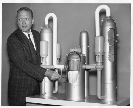 Bill Lee with Babcock  Wilcox PWR model that is now part of the WOE exhibits