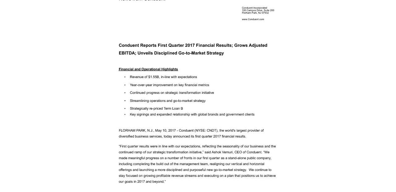 Q1 2017 Quarterly Earnings Full Press Release