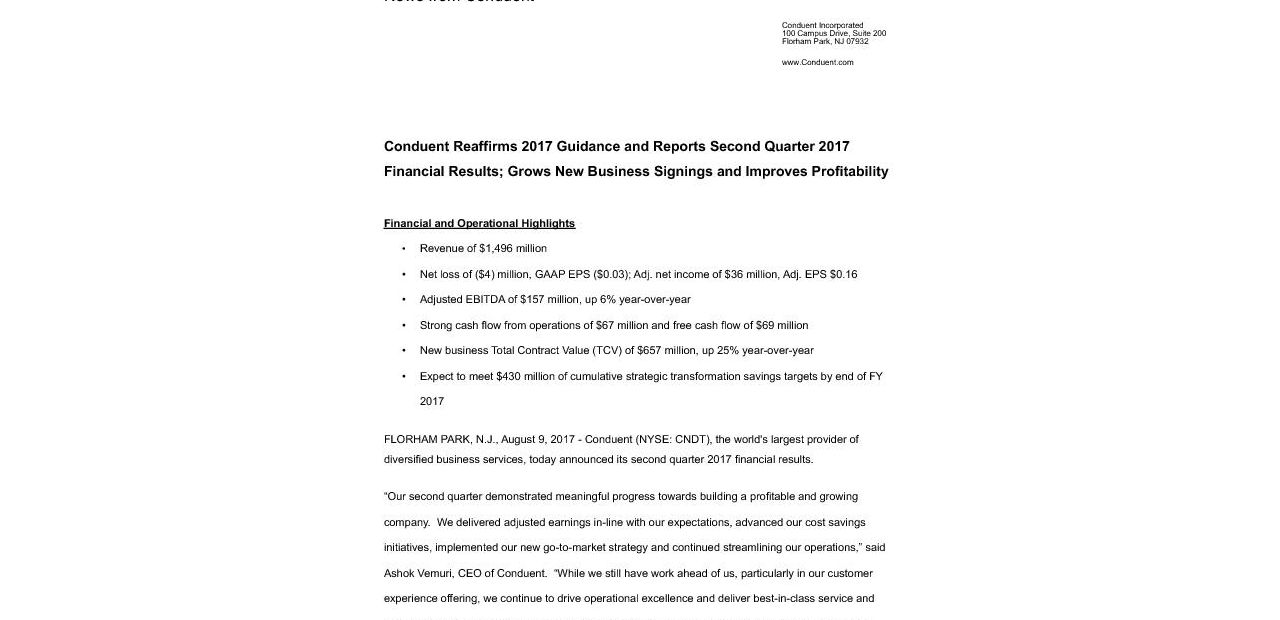 Q2 2017 Quarterly Earnings Full Press Release 