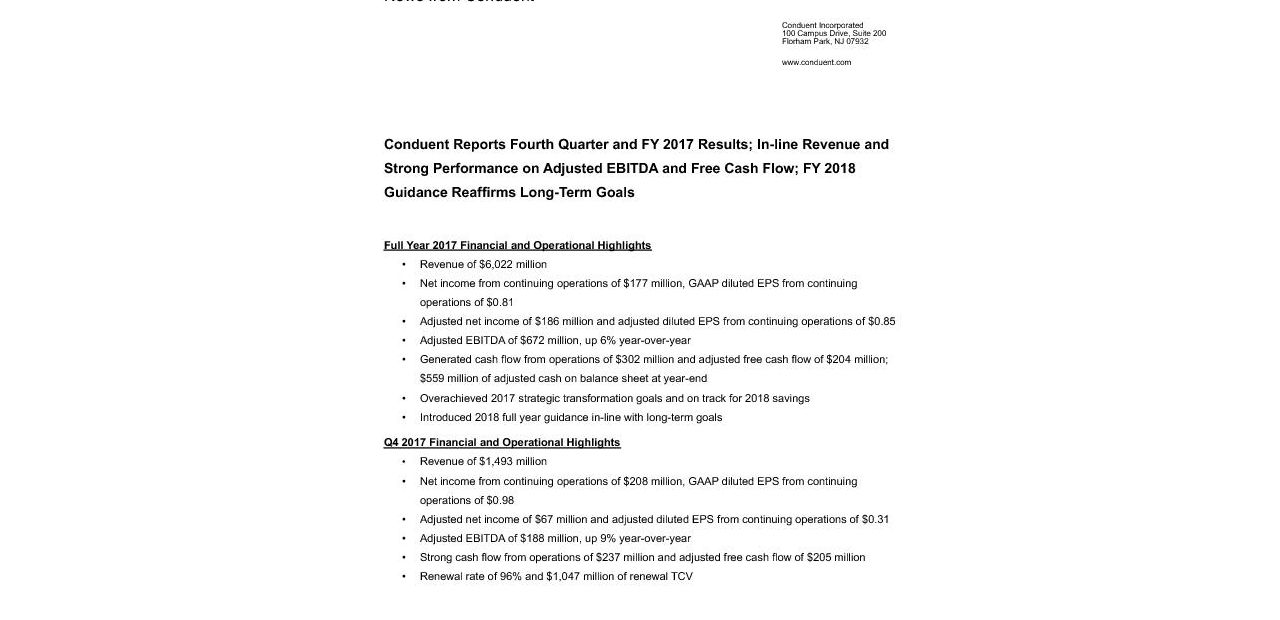 CNDT Q4 2017 Press Release Final