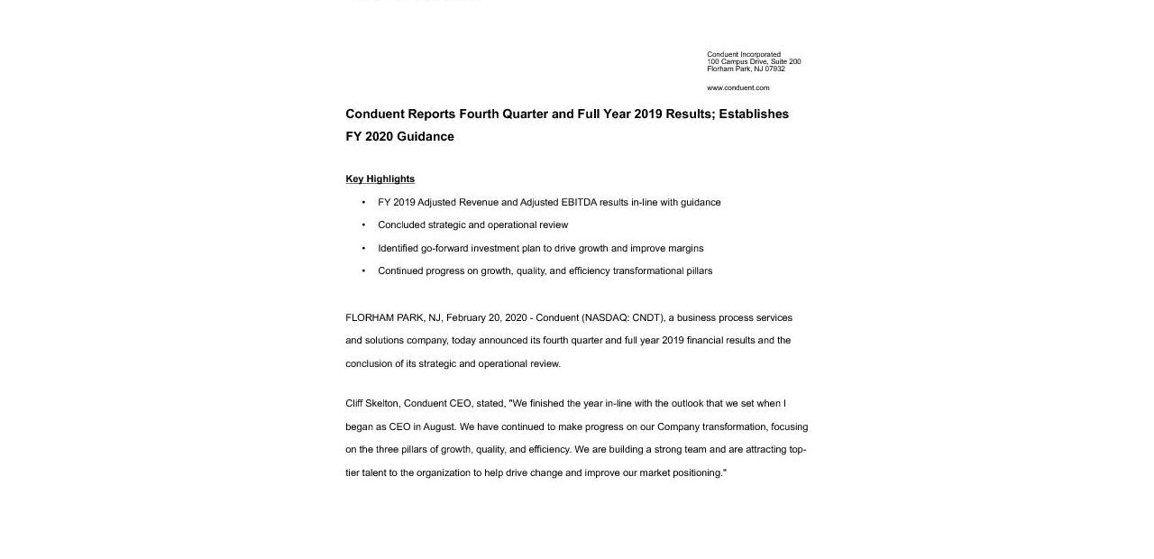 CNDT Q4 2019  Press Release 