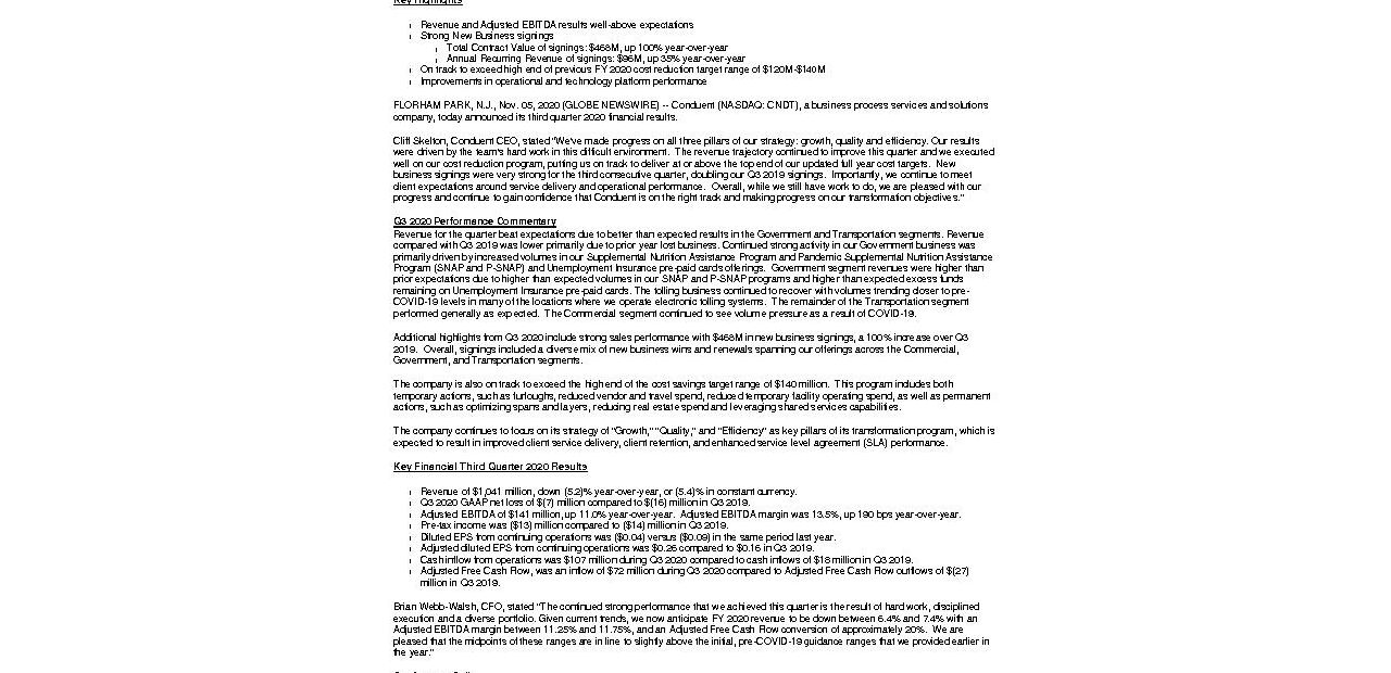 CNDT Q3 2020 News Release