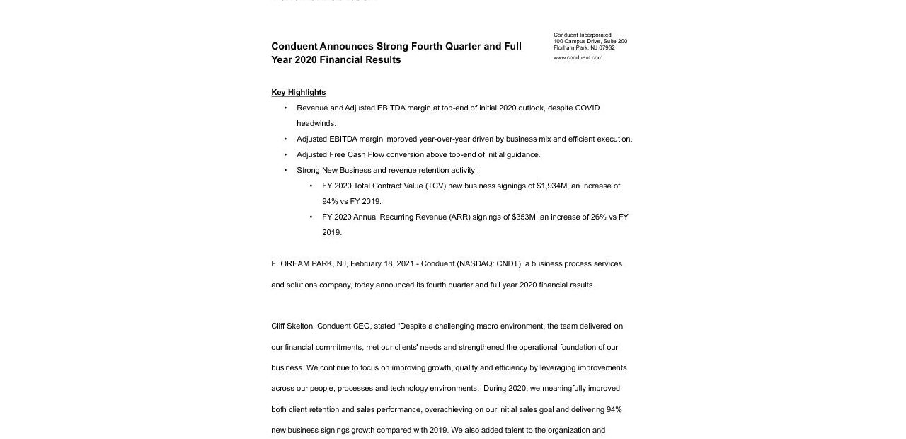 20210218 CNDT Q4 2020 Results Press Release