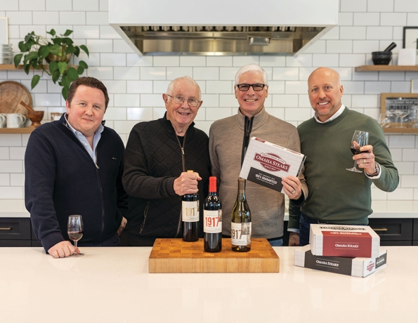 Left to right: Tom Laithwaite (Cellar Director of Omaha Steaks Wine), Tony Laithwaite (Founder of Laithwaites), Todd Simon (Chairman of Omaha Steaks), Nate Rempe (CEO of Omaha Steaks)