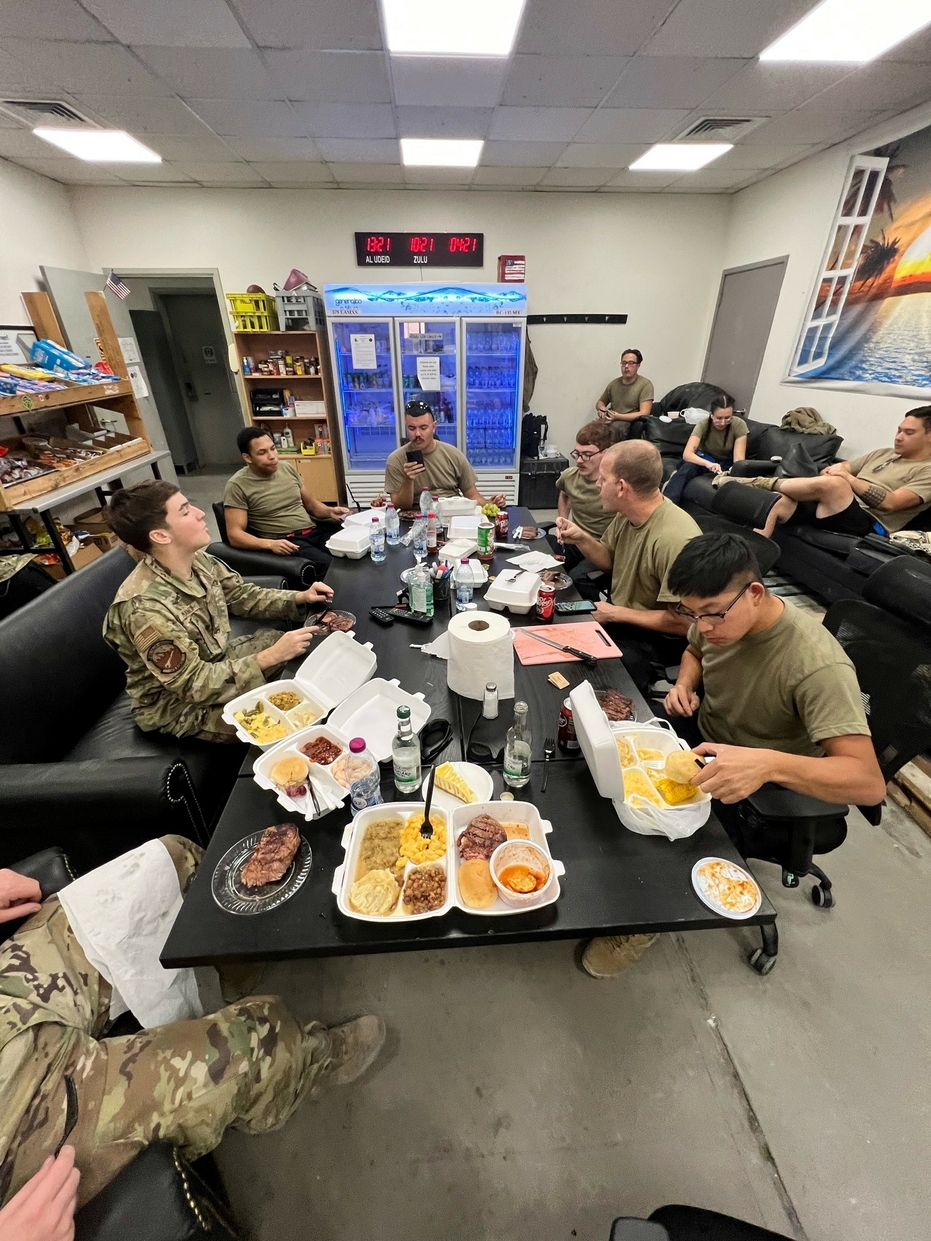 deployed troop eating
