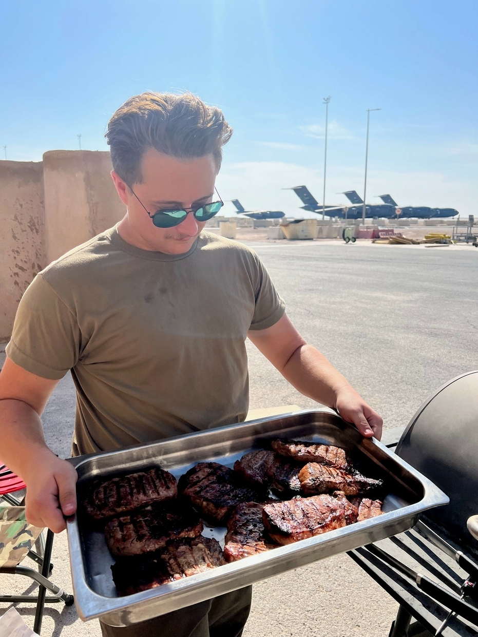 deployed troop grilling