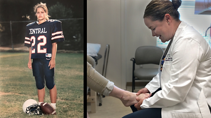 Dr. Snow Daws got her game on as a high school football team kicker