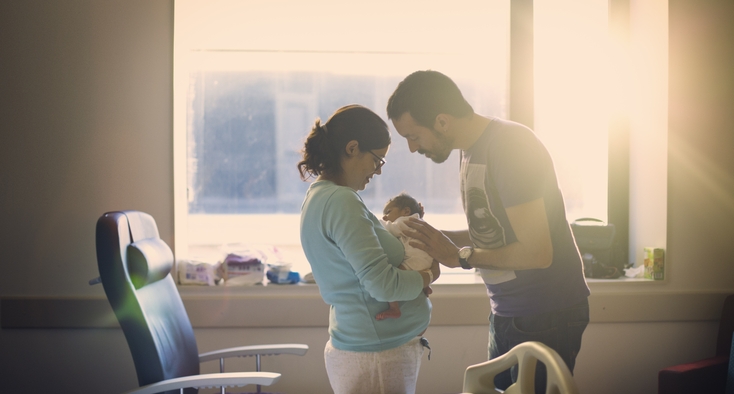 Parents with newborn at hospital
