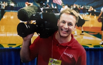 Larry Rehrig covers a sporting event