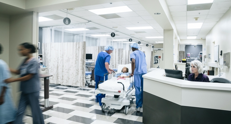 Nurses station in busy hospital