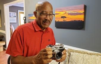 Norris smiles at camera