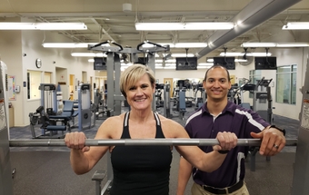 Tricia Thomas with Matt Fortune a sports performance trainer at Novant Health.