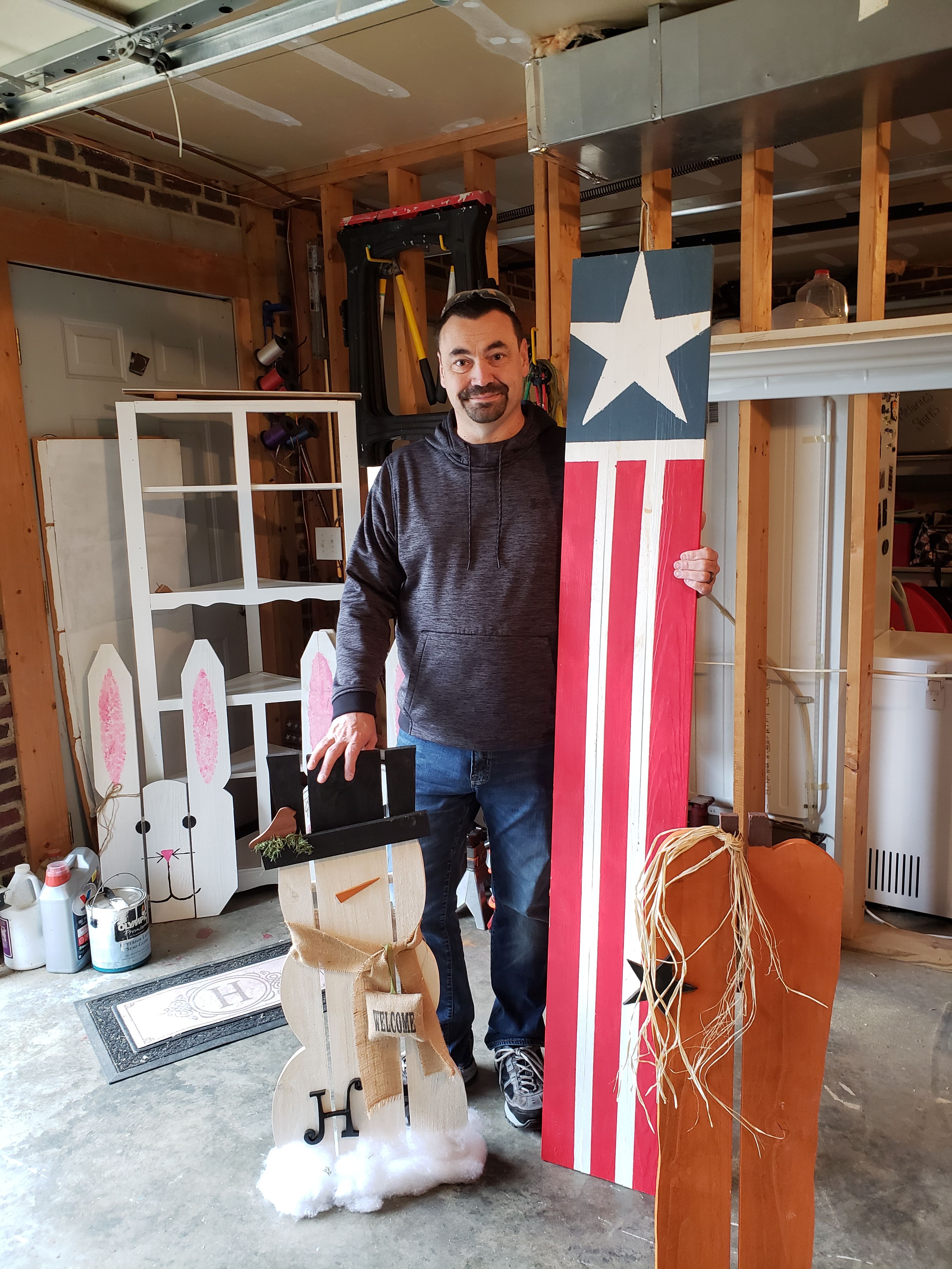 John Hepler with a few of his woodworking projects. 