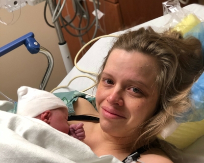 Calista holds Aria at Novant Health Forsyth Medical Center. 