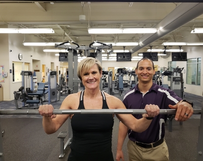 Matt Fortune helps bodybuilder Tricia Thomas reach her goals. 