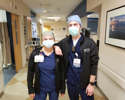 Jessica Walls RN and Zach Matthews RN work in the ICU at Novant Health Forsyth Medical Center