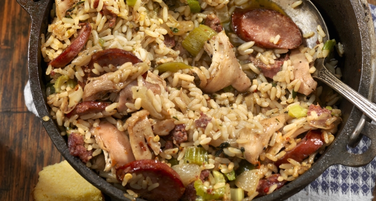 Party recipes:  Healthy chicken and sausage jambalaya; Greek yogurt ranch dip 