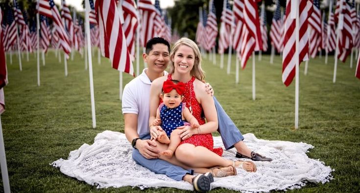 Wong  family with flags