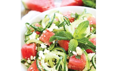 Cucumber Noodle, Watermelon, and Feta Salad
