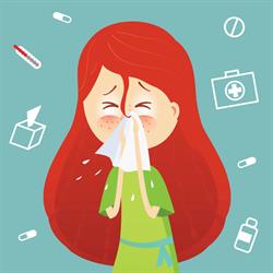 Woman blowing her nose.