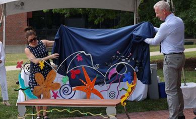 Whimsical bench celebrates pioneer in autism research