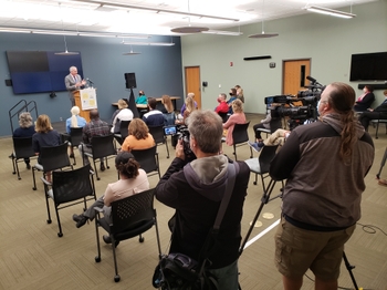 John Foxe, Ph.D., announces study at Mary Cariola Center during press conference.