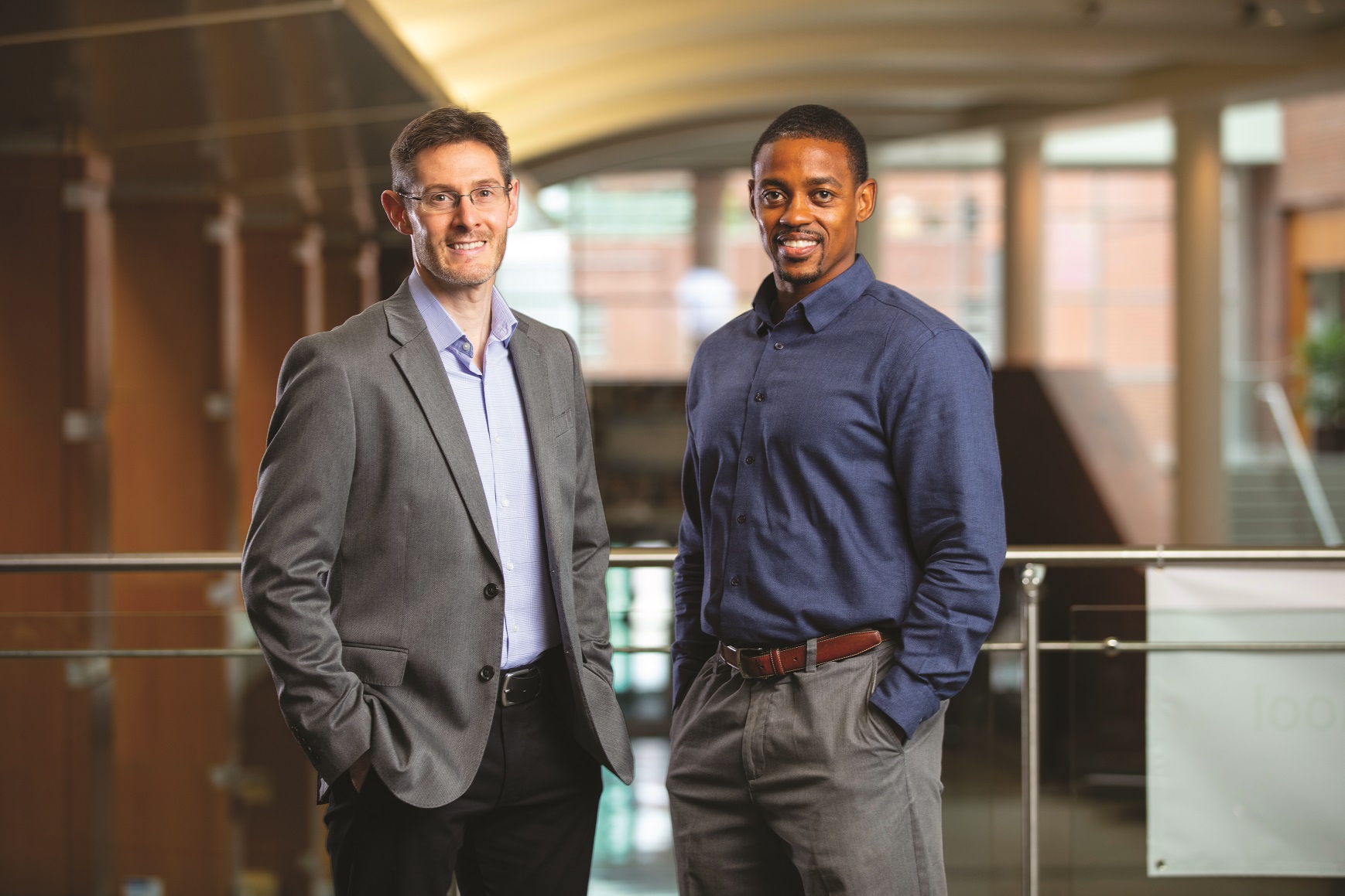 Center for Tumor Immunology Research Co-Director Scott Gerber, PhD, with Assistant Professor Calvin Cole, PhD, whose research focuses on elucidating the mechanism of pancreatic cancer-related muscle wasting.