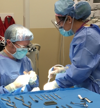 Dr. Wong teaching a resident in the OR