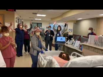 Rachael Muggleton leaving the Neuromedicine ICU