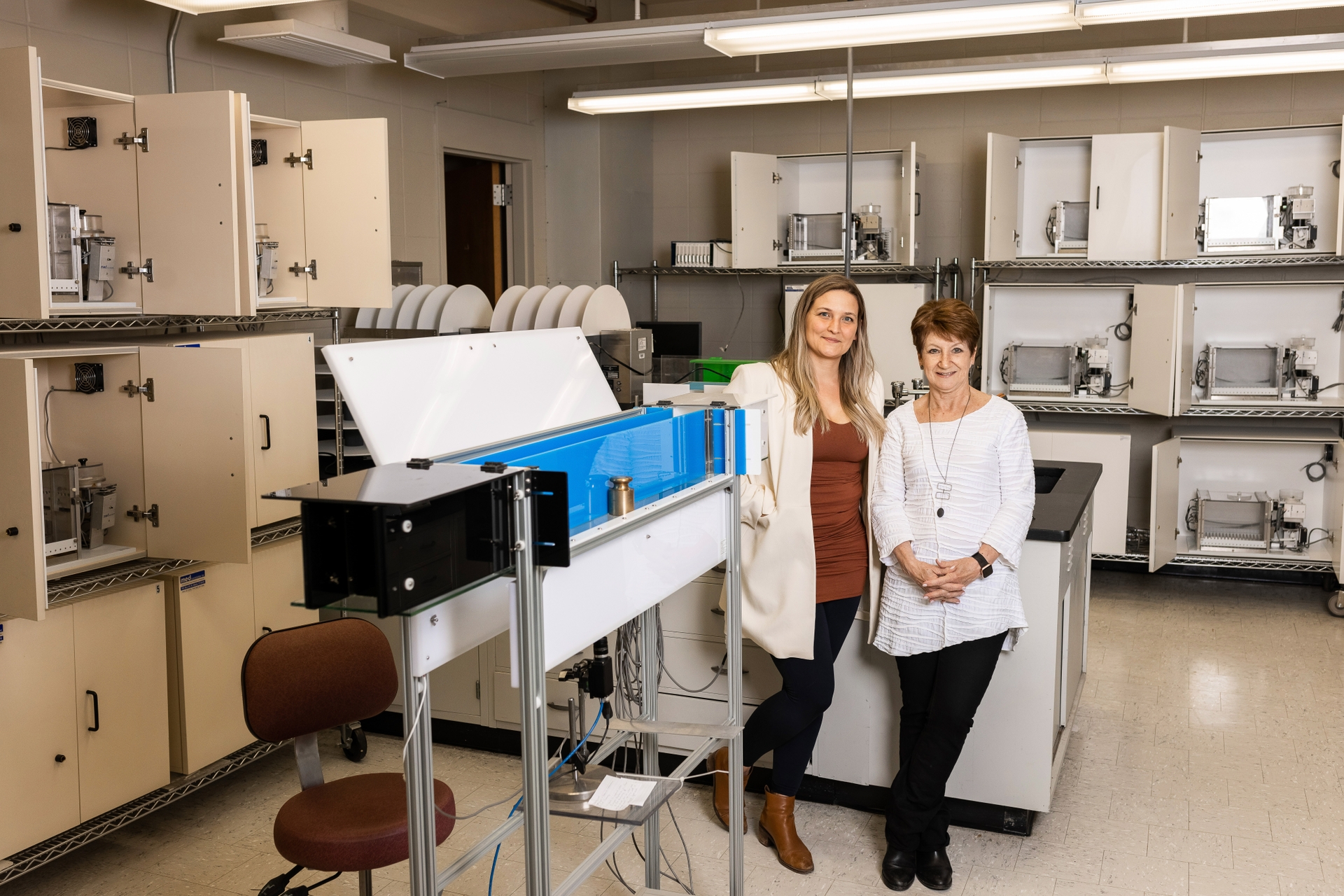 Sobolewski (left) stands with Cory-Slechta in the URMC IDDRC Animal Behavior and Neurophysiology (ABN) Core, which is co-led by Cory-Slechta and Krishnan Padmanabhan, PhD. The core provides IDD investigators with tools and support to conduct, generate, and interpret data in both behavioral and neurophysiological assays in rodent models. These resources will enable investigator to study the neural underpinnings of IDDs.