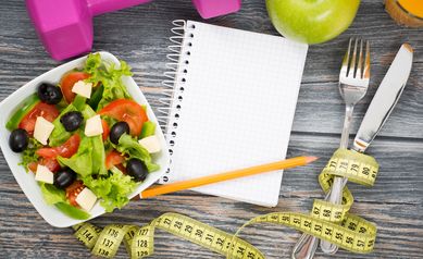 Workout and fitness dieting copy space diary.