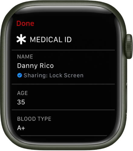 Apple watch with medical ID settings open
