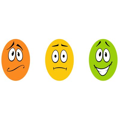 Vector Mood Changing Faces Emotions, Mental Health Concept Icons Isolated on White Background, Red to Green Right.